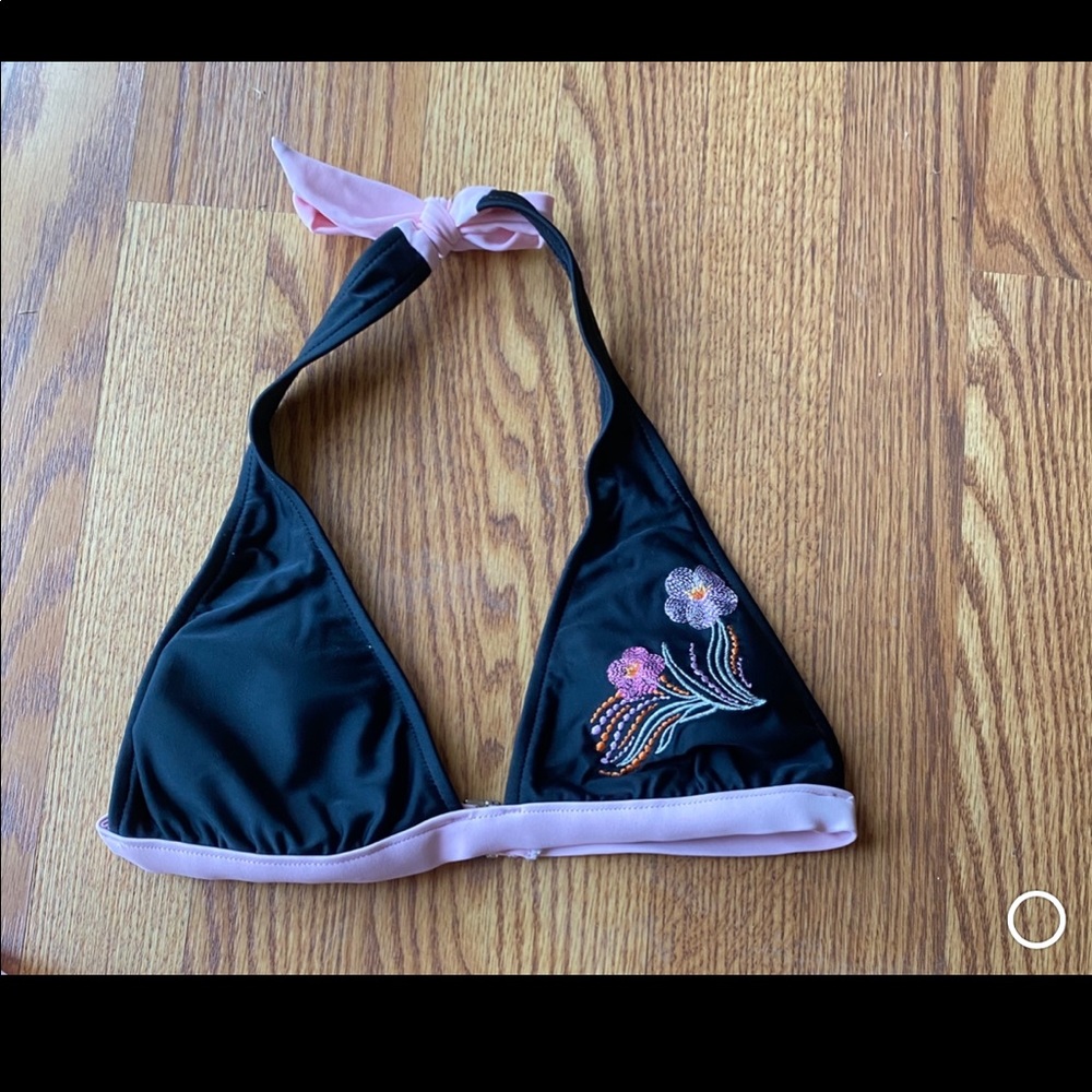 Black and pink halter tie bikini top